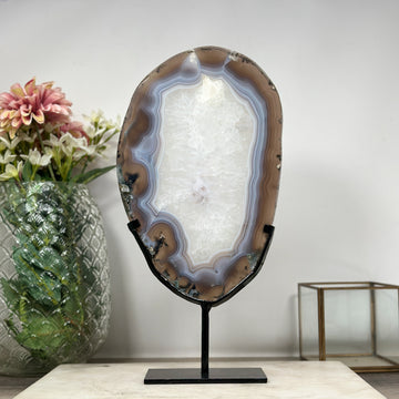 Natural Agate & Quartz Slab with metallic Stand - MWS1022