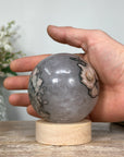 Natrual & Quartz Sphere with Wooden Stand with uilt-in LED Light - SPH0139