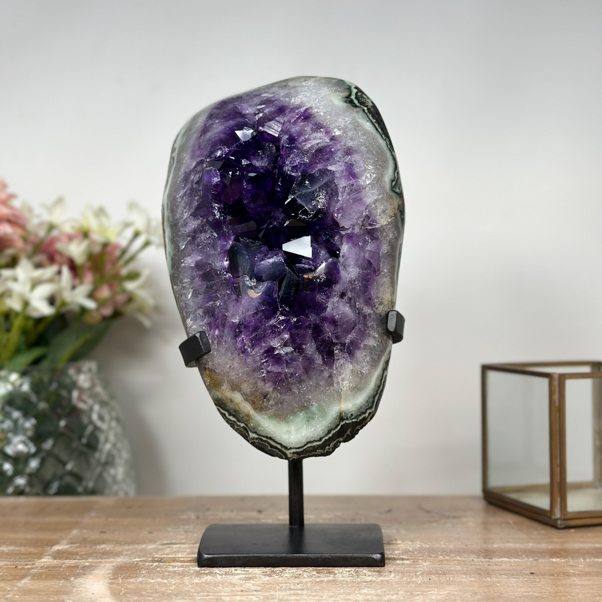 Natural Deep Purple Amethyst &amp; Green Jasper Geode - AWS0941