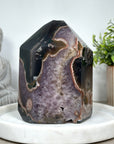 Beautiful Natural Amethyst & Agate Stone Tower Geode with Large Calcite Crystal Formation  - STP0161