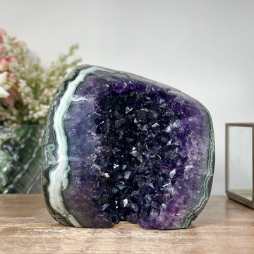 Deep Purple Amethyst & Green Jasper Natural Geode - CBP0429