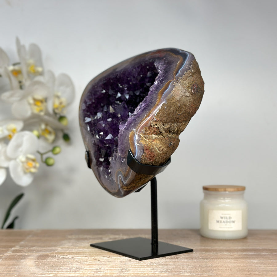 Beautiful Uruguayan Amethyst Geode with Blue Banded Agate Shell - MWS1662