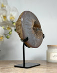 Quartz, Agate & Yellow Druzy Geode, Metal Stand Included - MWS1511