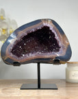 Stunning Amethyst Geode with Blue Banded Agate Shell, Metallic Stand - Perfect Meditation Spaces - MWS1634