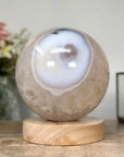 Natrual Quartz & Agate Sphere with Wooden Stand with uilt-in LED Light - SPH0143