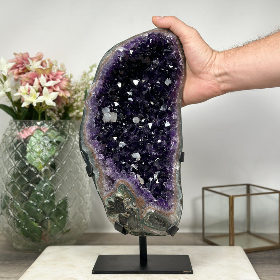 Huge Deep Purple Amethyst Formation - Metallic Stand Included - MWS0898