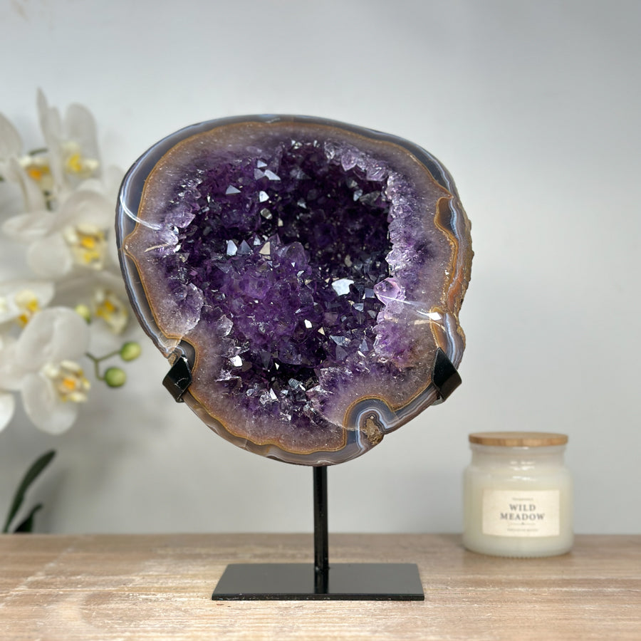 Beautiful Uruguayan Amethyst Geode with Blue Banded Agate Shell - MWS1662