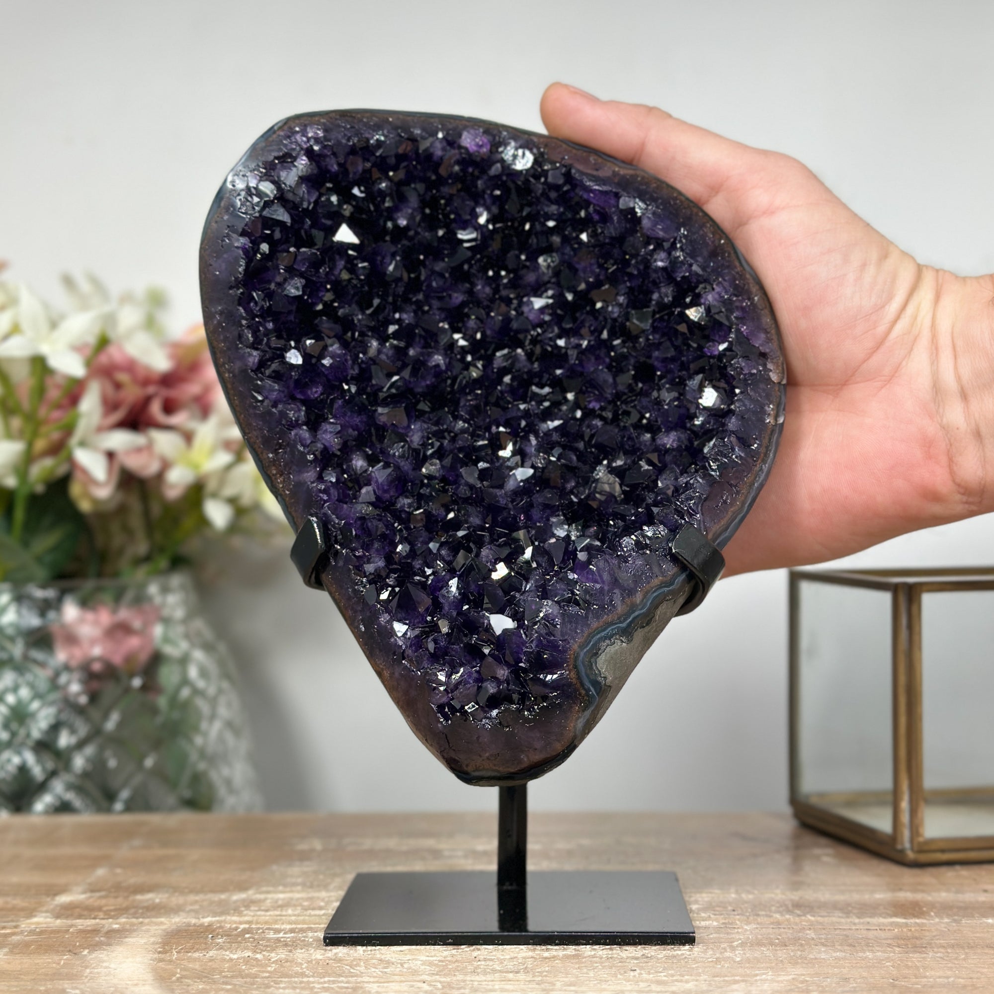 Stunning Amethyst Geode with Blue banded Agate Shell, Great for Spiritual Growth and Balance - MWS0957