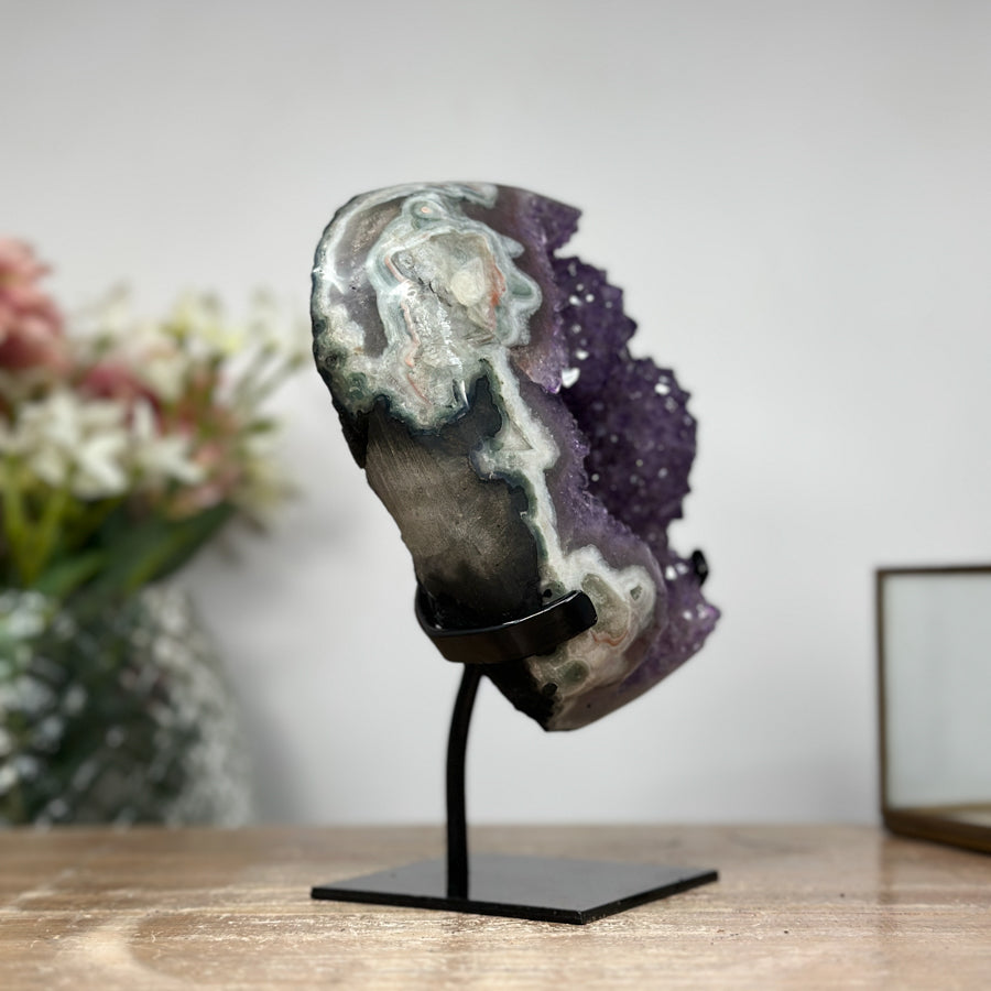 Stunning Amethyst &amp; Green Jasper Stone with Nice Stalactite Formations - MWS0970