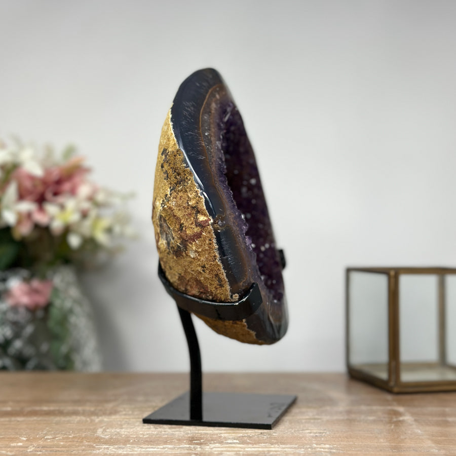 Beautiful Agate &amp; Amethyst Stone Cave, Metallic Stand Included - MWS0932