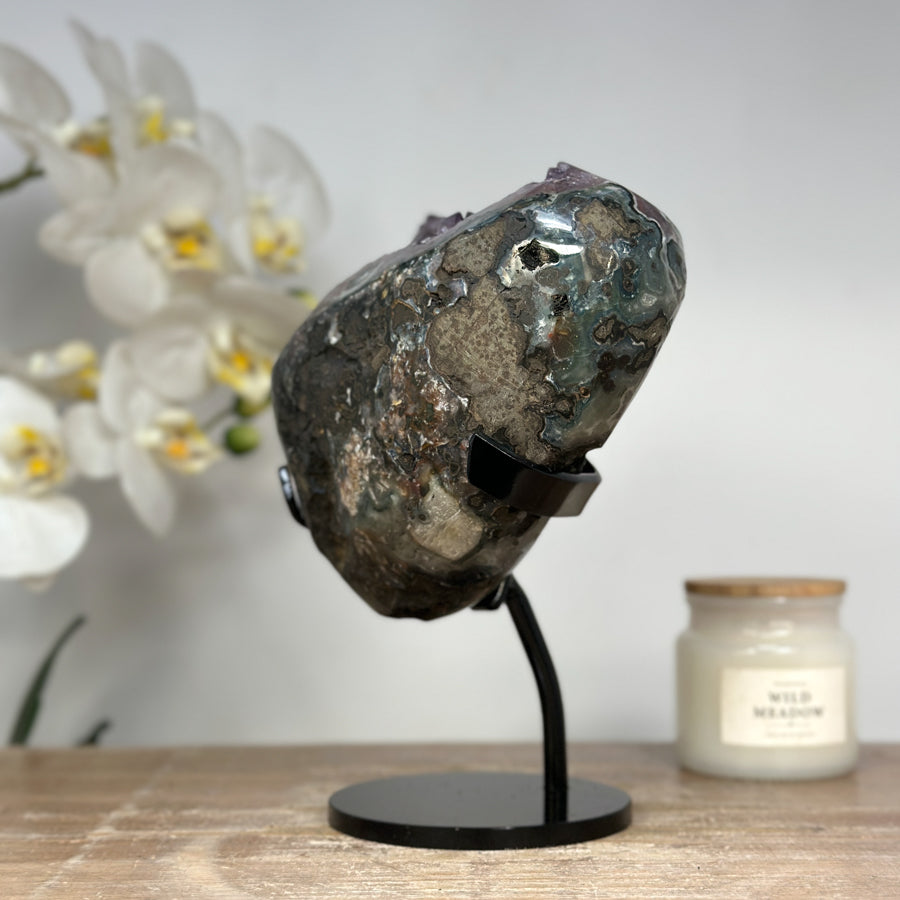 Natural Amethyst Geode, Metallic Stand Included - MWS1396