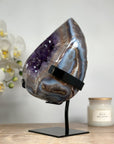 Blue Banded Agate & Amethyst Cave with Metallic Stand - MWS1575