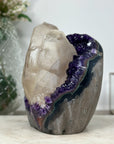 Huge Natural Calcite Spcimen on A Grade Amethyst Cluster - CBP1069