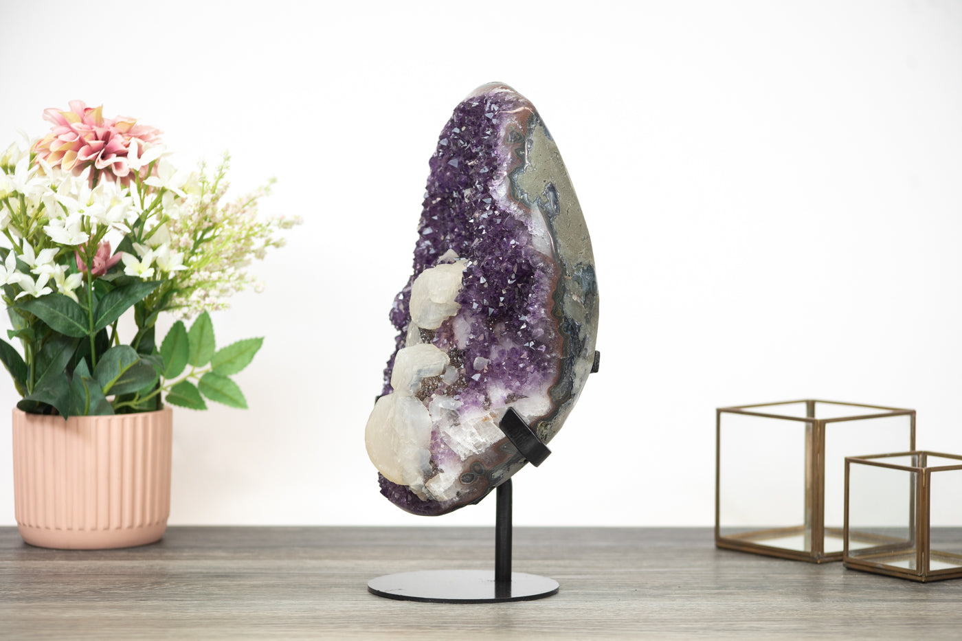 Outstanding 13 in Tall Natural Amethyst Crystal Cluster with unique Calcite Formation - MWS0351