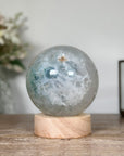 Green Sugar Quartz Sphere with Wooden Stand with uilt-in LED Light - SPH0140