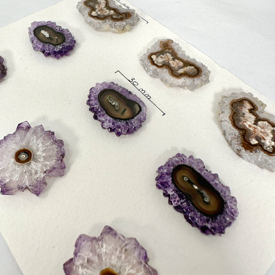 Unique amethyst &amp; Quartz Stalactite Slices Set - Natural Crystal for Handmade Jewelry - STS0020