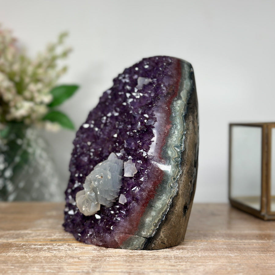 Natural Amethyst Cathedral with Calcite Crystal inclusion &amp; Green Jasper Shell - CBP0967