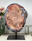 Unique Specimen, Natural Pink Sugar Druzy Geode with Blue Agate Shell - MWS0946