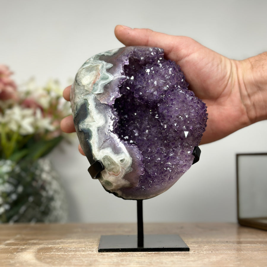 Stunning Amethyst &amp; Green Jasper Stone with Nice Stalactite Formations - MWS0970