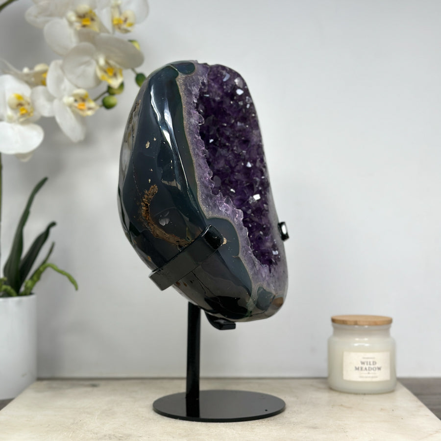 Natural XXL Agate &amp; Amethyst Geode, Metallic Stand Included - MWS1452