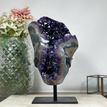 Stunning Deep Purple Amethyst Geode on Metal Stand - Elegant Home Accent - MWS1025