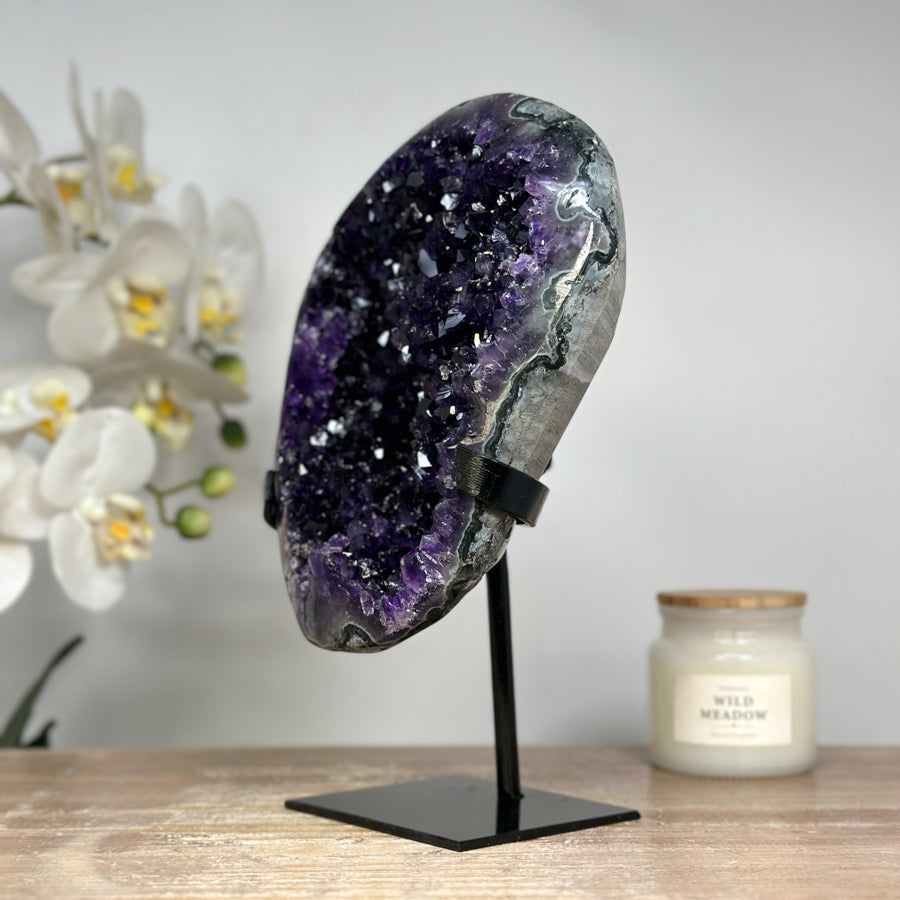 Top Grade Natural Amethyst Geode, Metallic Stand included - MWS1728