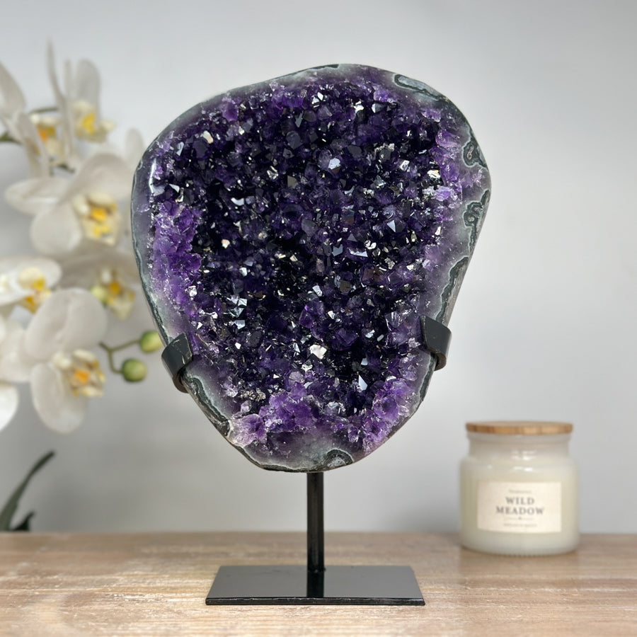 Top Grade Natural Amethyst Geode, Metallic Stand included - MWS1728