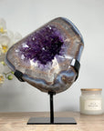 Blue Banded Agate & Amethyst Cave with Metallic Stand - MWS1575