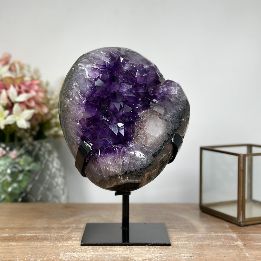 Magnificent Uruguayan Amethyst Geode on Metallic Stand - Elegant Display Piece - MWS0886