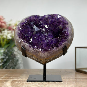 Top Grade Large Amethyst Crystal Heart, Metallic Stand Inluded - HST0192