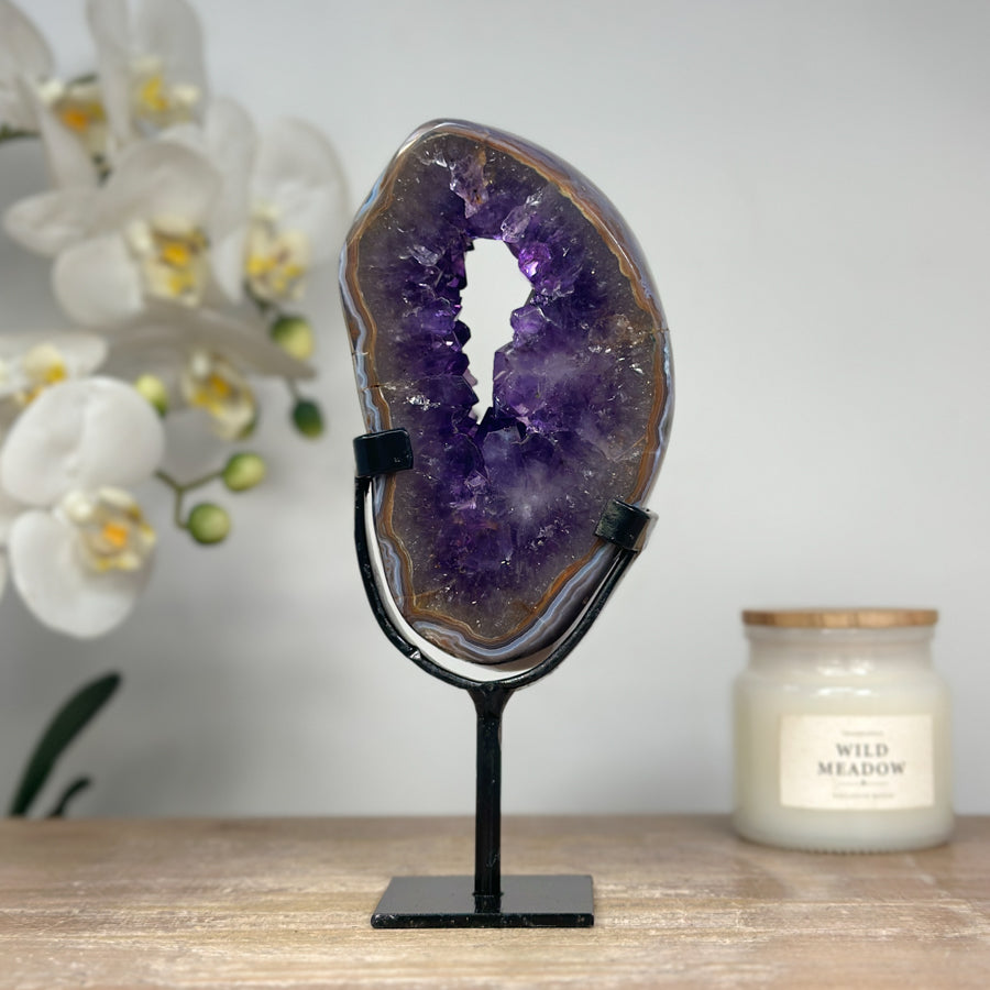 Deep Purple Amethyst &amp; Blue Agate Geode Portal Slice - MWS1672