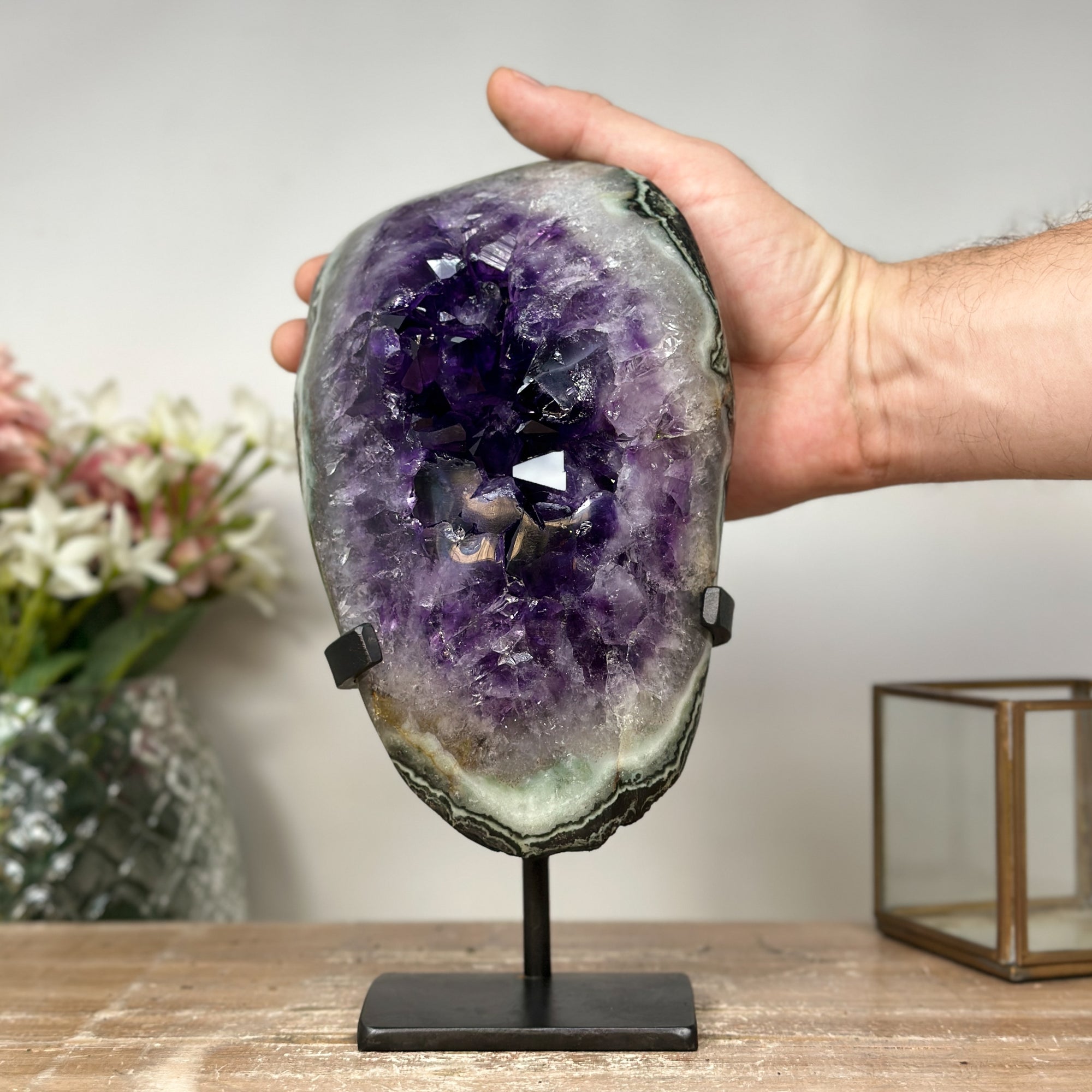 Natural Deep Purple Amethyst &amp; Green Jasper Geode - AWS0941