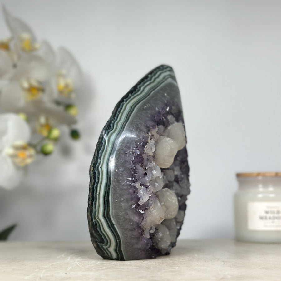 Amethyst &amp; Green Jasper Stone Flame Carving - FST0142