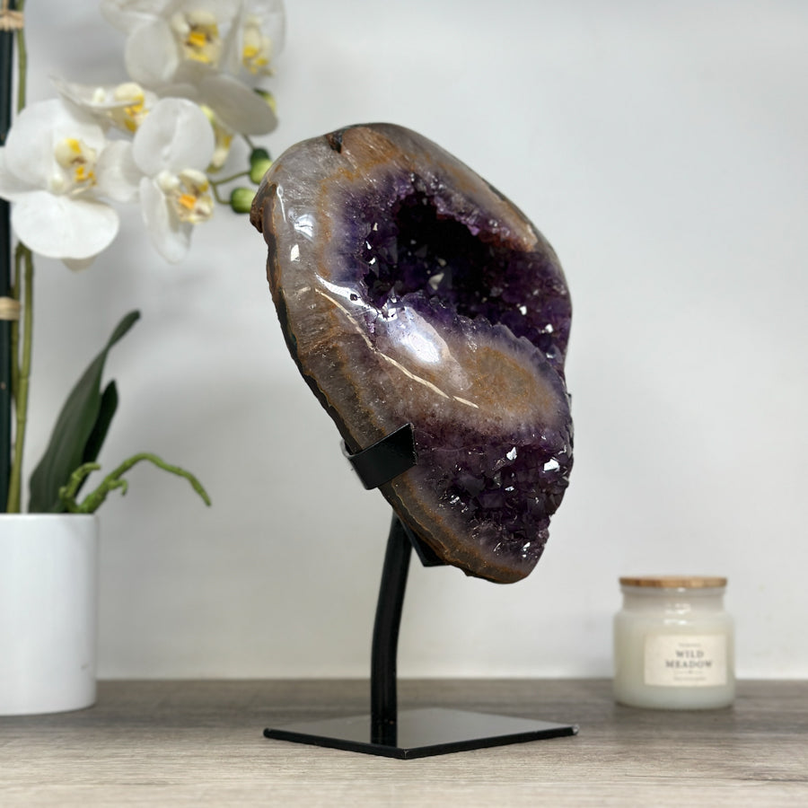 Beautiful Natural Amethyst Geode, Metal Stand Included - MWS1740