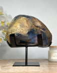 Stunning Amethyst Geode with Blue Banded Agate Shell, Metallic Stand - Perfect Meditation Spaces - MWS1634