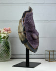 Unique XXL Lavender Amethyst Cluster with Agate Shell and Metal Stand - AWS1430