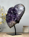 Natural Uruguayan Amethyst Heart Carving with Metal Stand - HST0233