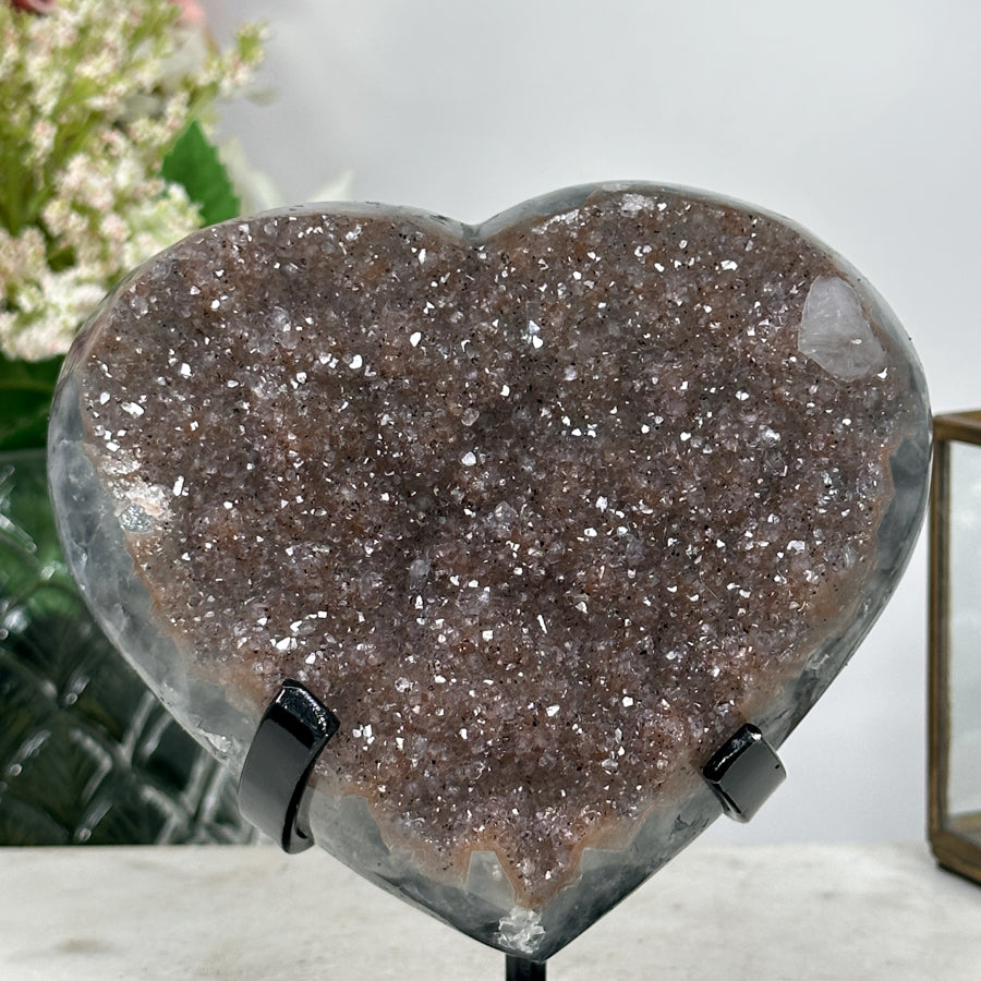 Natural Sugar Quartz Druzy Crystals Stone Heart Carving - HST0185