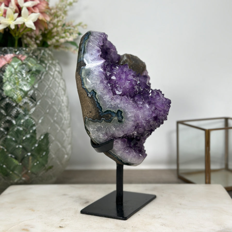 Natural Amethyst Stone Crystal with Calcite Formation - Unique Decorative Piece - MWS0895