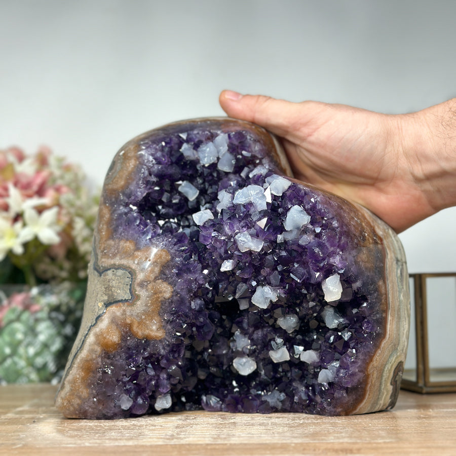 Unique Natural Amethyst and Jasper Stone Cathedral with Calcite Crystals - CBP0608