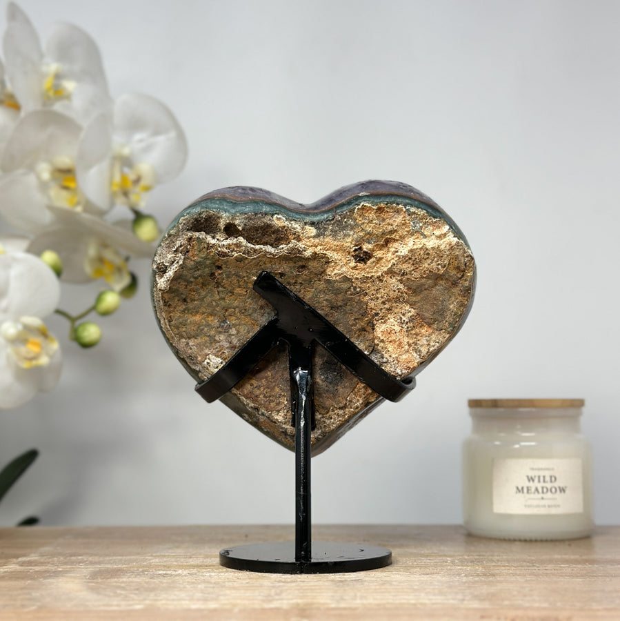 A+ Grade Natural Amethyst Heart Carving with Metal Stand - HST0225