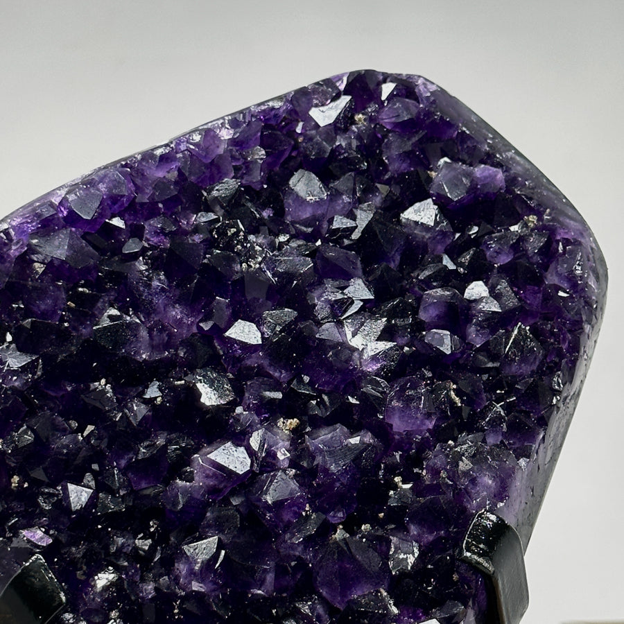 Natural Amethyst Specimen, Deep Purple Crystals, Metallic Stand Included - MWS0943