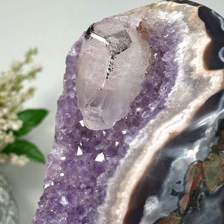 Unique Amethyst Geode, Calcite Crystal, Agate &amp; Jasper Shell - CBP0412