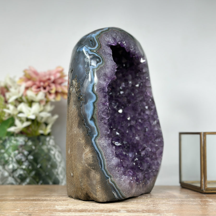 Huge Natural Amethyst Geode with Blue Agate Shell - CBP1068