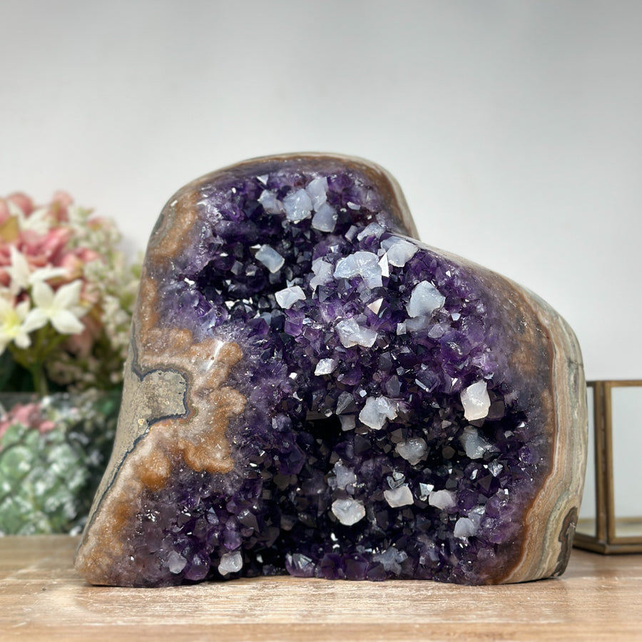 Unique Natural Amethyst and Jasper Stone Cathedral with Calcite Crystals - CBP0608