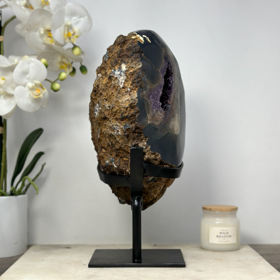 Unique Large Amethyst &amp; Agate Geode, Premium Quality, Stand Included - MWS1505