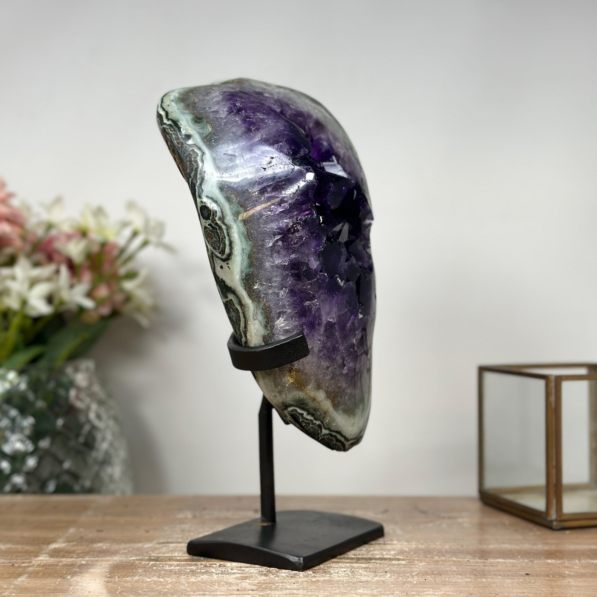 Natural Deep Purple Amethyst &amp; Green Jasper Geode - AWS0941