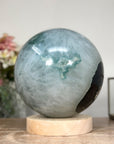 XXL Natural Green Quartz Sphere with Wooden Stand with uilt-in LED Light - SPH0144