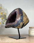 Stunning Amethyst Geode with Blue Banded Agate Shell, Metallic Stand - Perfect Meditation Spaces - MWS1634