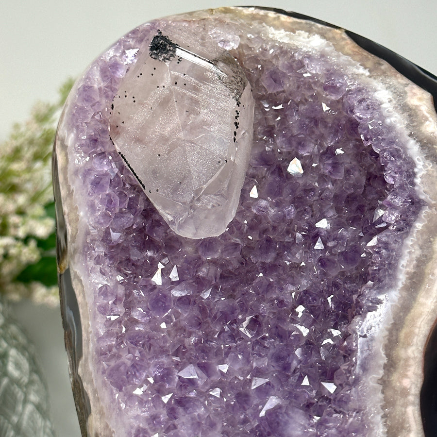 Unique Amethyst Geode, Calcite Crystal, Agate &amp; Jasper Shell - CBP0412